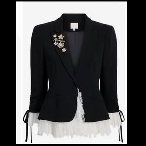 Cinq à Sept Black Blazer with White Lace Details